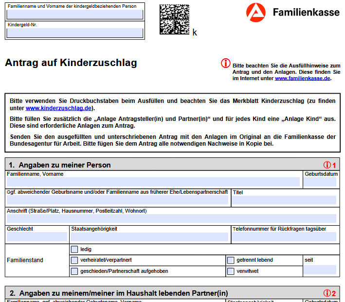 Anleitung zum Ausfüllen des Online Antrags zum Kinderzuschlag der Arbeitsagentur bzw. Familienkasse Online Antrag zum Kinderzuschlag